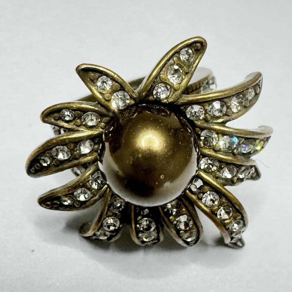 Heidi Daus Art In Bloom Ring Womens 7 Bronze Crystal Flower Statement Jewelry